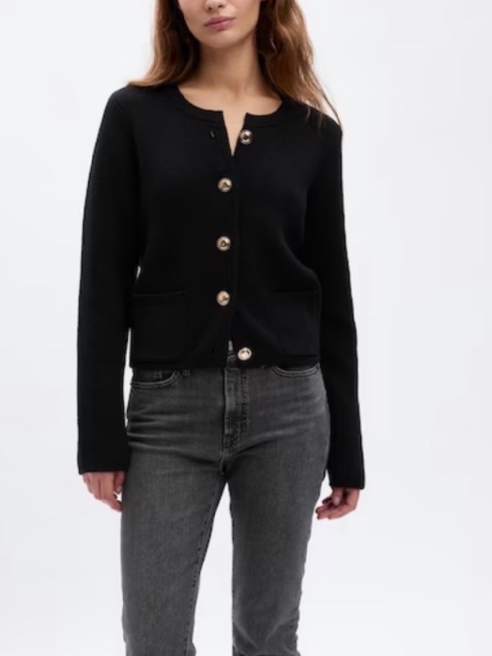 GAP Lady Jacket Knit Button-Front Cardigan with Gold Buttons True Black NEW XL